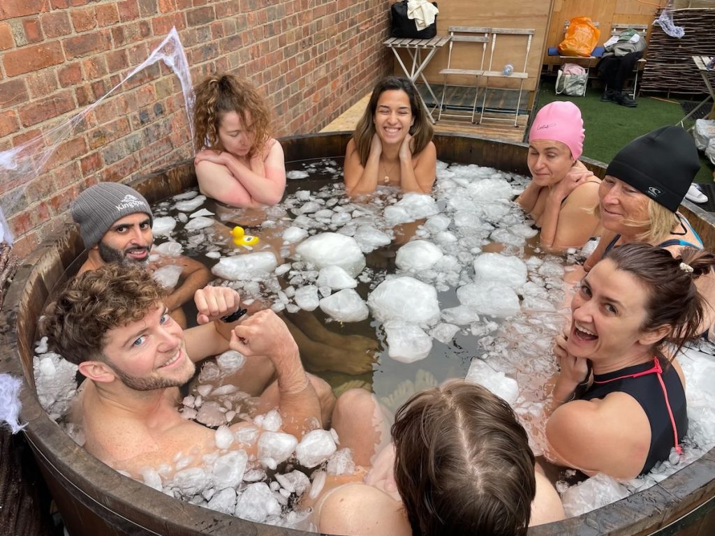 Group of Londoners in ice bath